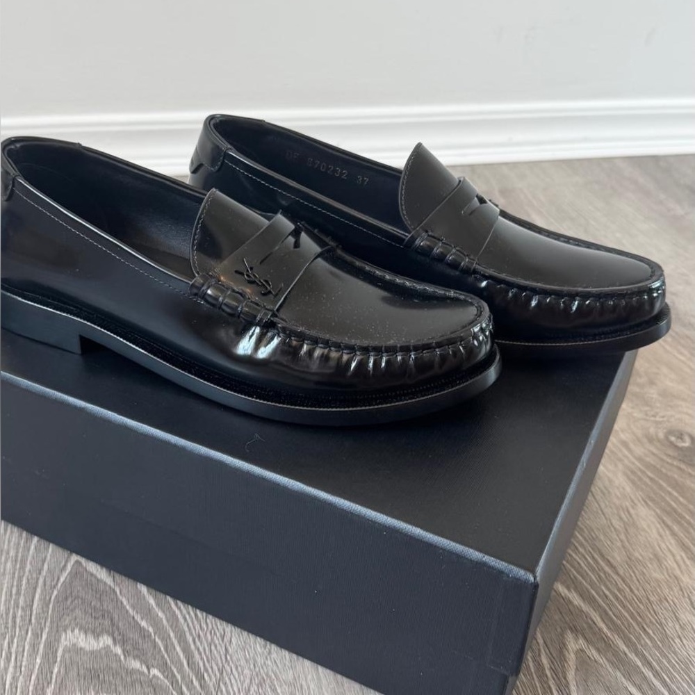 NEW Saint Laurent Le Loafer Black Leather Penny Loafers 37 w/ Receipt